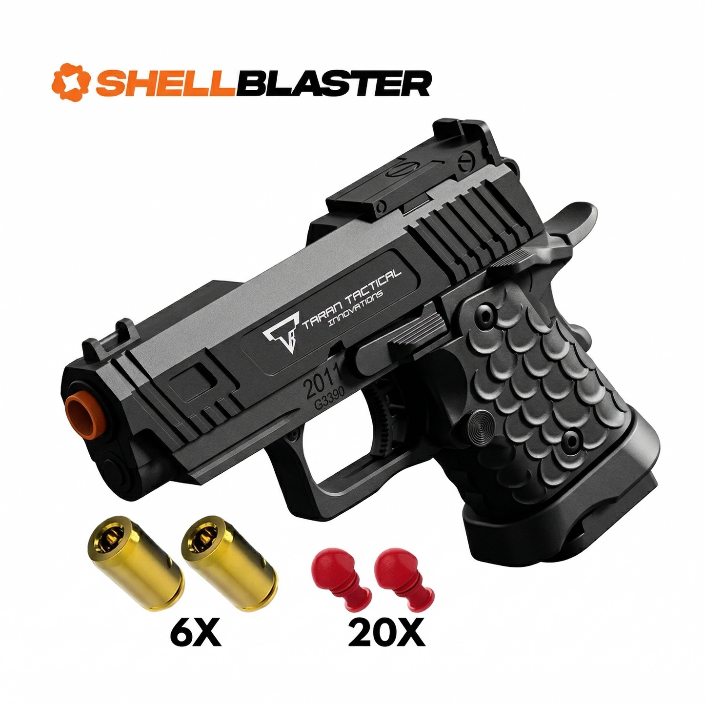 Minireaper toy shell blaster pistol — side profile view