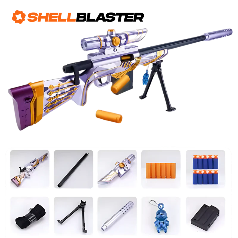 Spectre shell blaster long-gun — detail shot of slide, grip and trigger