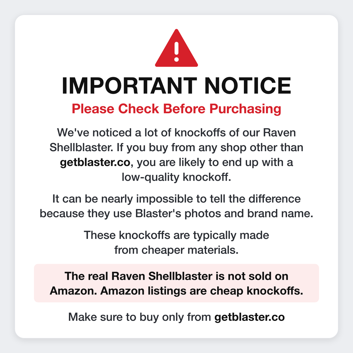 Important notice: the real Raven Shellblaster is only sold at getblaster.co