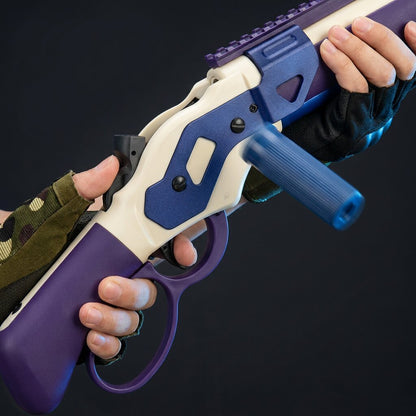 Working the lever of the Ranger 1887 Shellblaster, toy casing ejecting