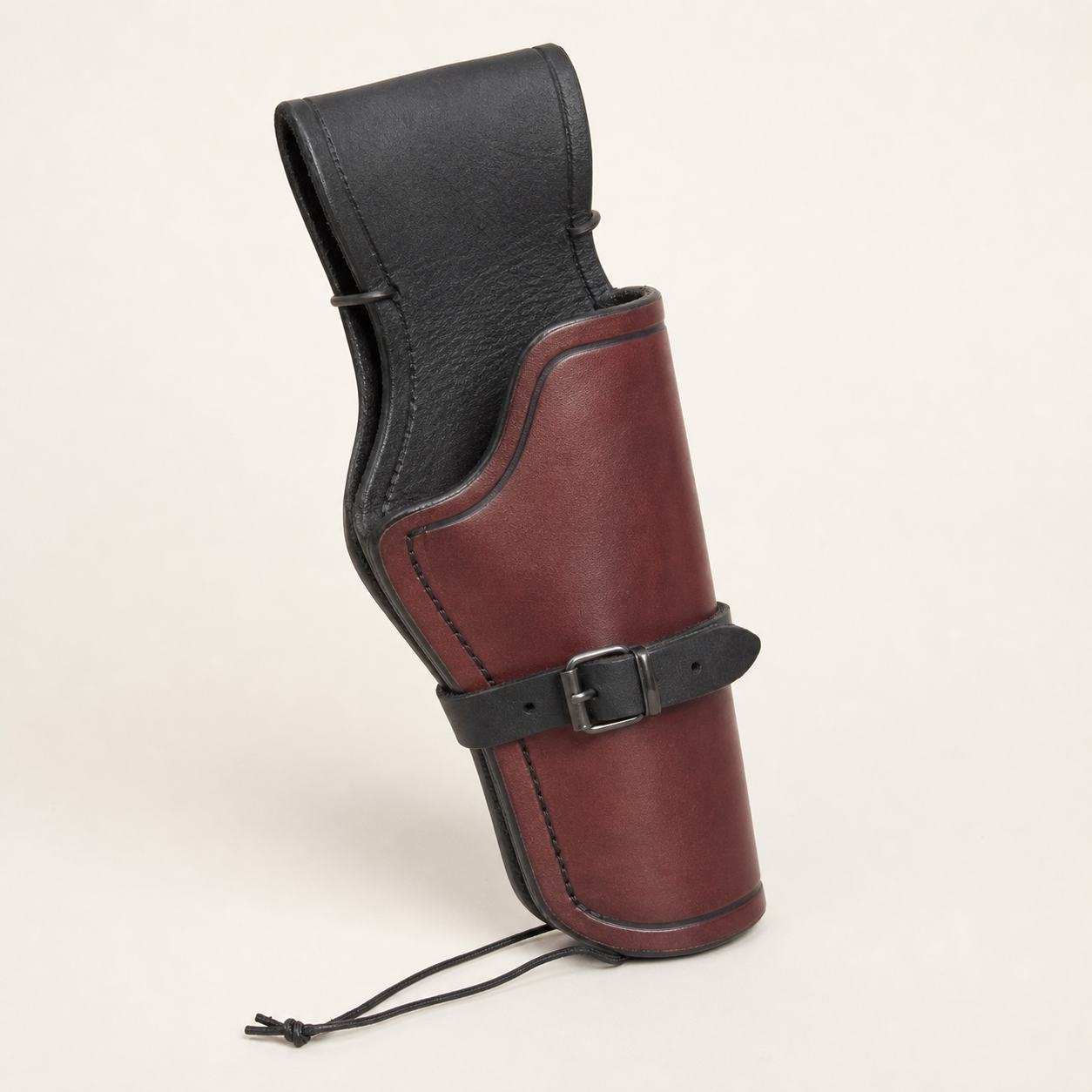 Western Thigh Holster showing the belt loop, buckle and tie cord
