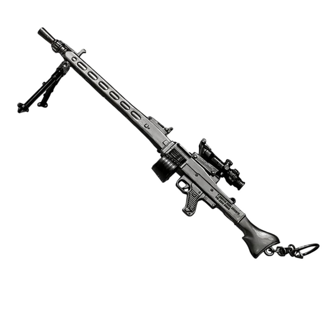 Miniature metal MG3 belt-fed light machinegun keychain