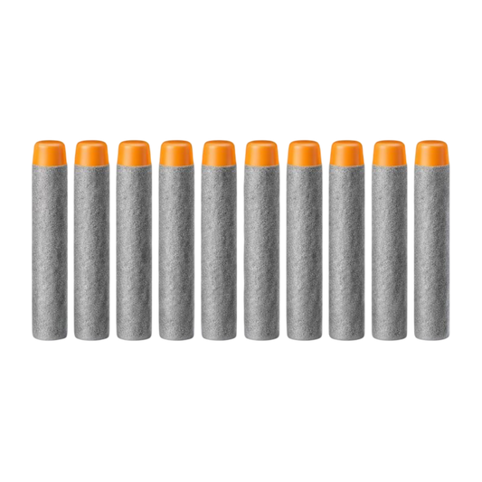 Ten plastic darts with grey body and orange tips