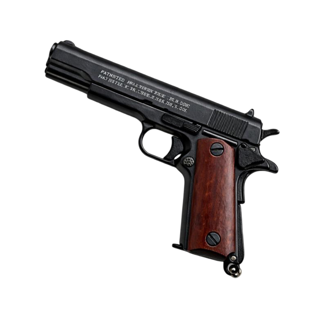 Miniature metal Mini Colt 1911 Wood Grip Metal Keychain Replica keychain replica — side profile view
