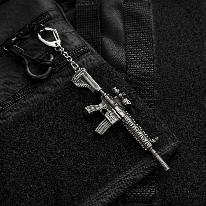 Miniature metal Heckler and Koch HK416 tactical rifle keychain