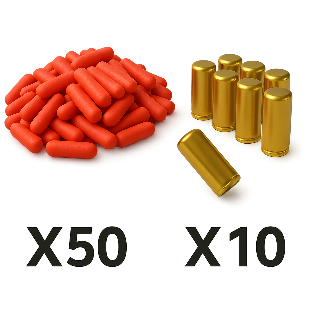 Phantom ammo refill with fifty red plastic darts and ten gold shotgun shells