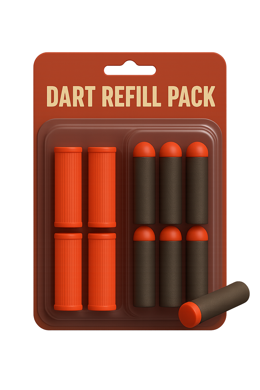 Dart refill pack for pump-action shotgun shell blaster with red and black plastic darts