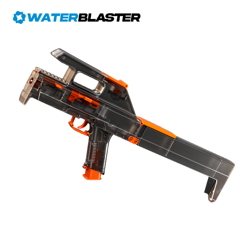 Water blaster toy gun with orange accents on a white background, featuring the 'WaterBlaster' brand.