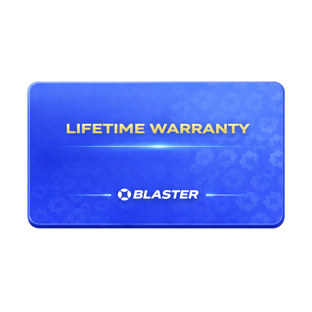 Blaster lifetime warranty protection plan badge