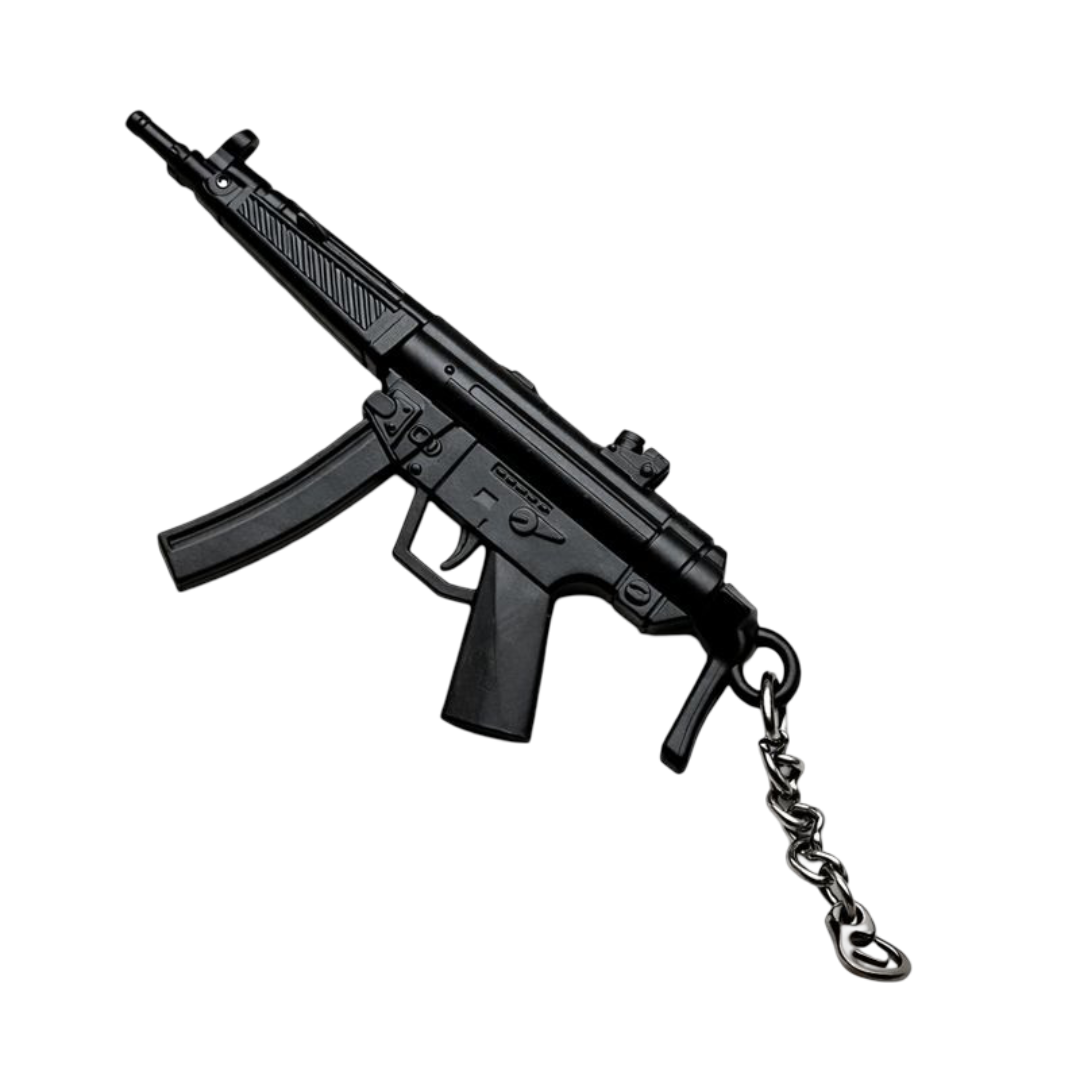 Miniature metal Heckler and Koch MP5 submachine gun keychain