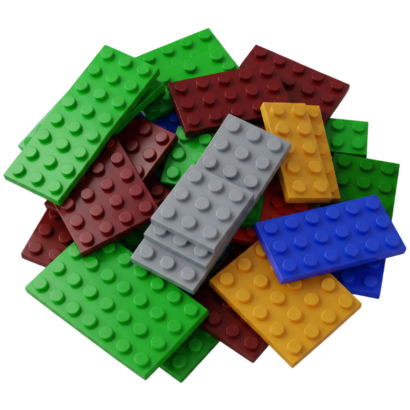 Bulk construction bricks in green, red, grey, blue and yellow