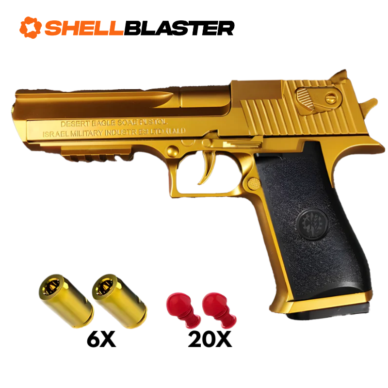 Desert toy shell blaster pistol — full kit contents with casings and plastic darts