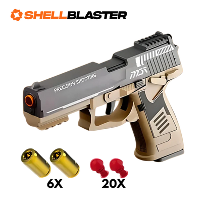 Scorpion toy shell blaster pistol — ejecting casings mid-fire