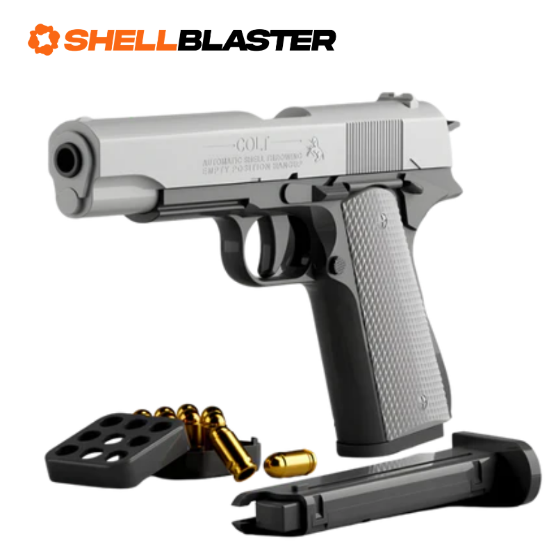 Titan toy shell blaster pistol — held in hand showing size and scale