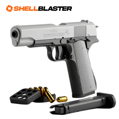 Titan toy shell blaster pistol — held in hand showing size and scale
