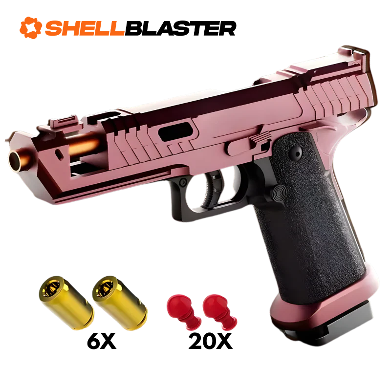 Pink and rose gold Hi-Point style shellblaster pistol with casings and darts