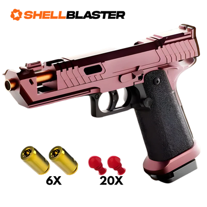 Pink and rose gold Hi-Point style shellblaster pistol with casings and darts