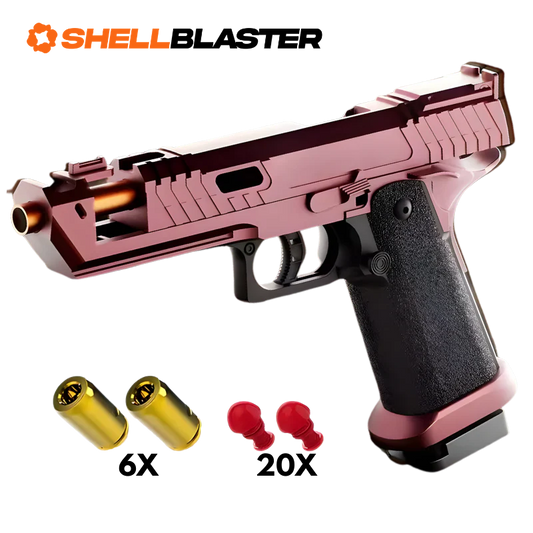 Pink and rose gold Hi-Point style shellblaster pistol with casings and darts
