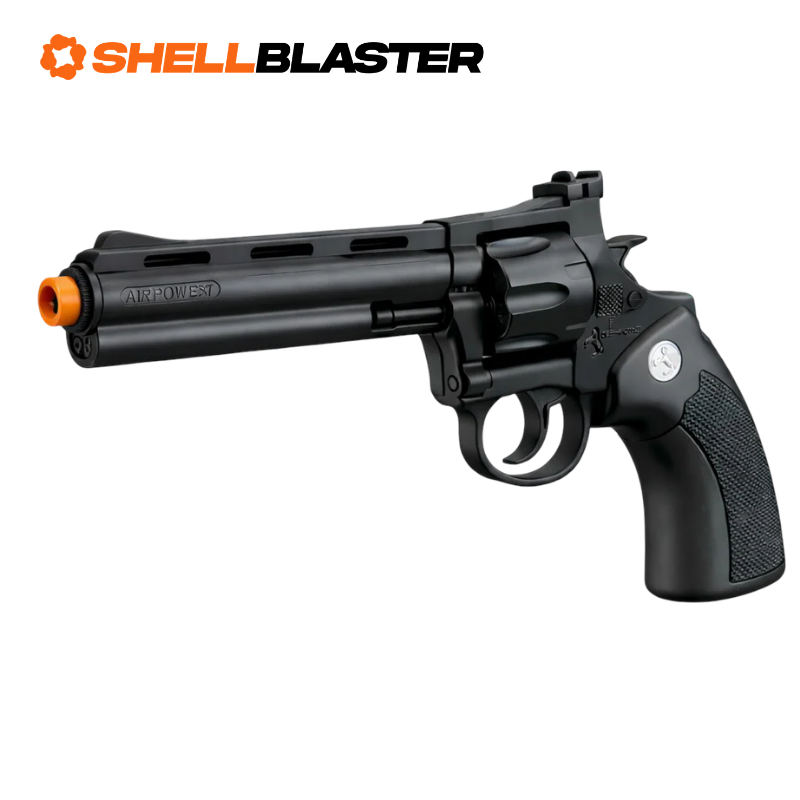 Black 6-inch barrel Colt Python style shellblaster revolver