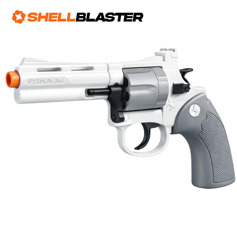 Pulse shell blaster revolver — detail shot of slide, grip and trigger