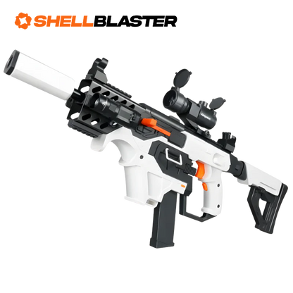 Vanguard shell blaster long-gun — rear view showing rail and stock details