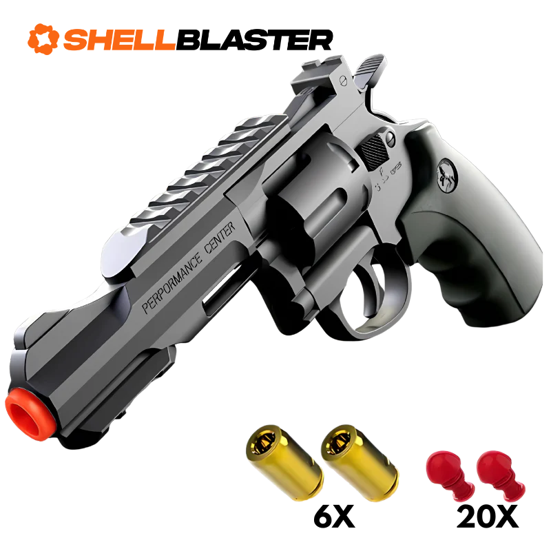 Venom Pro shell blaster revolver — full kit contents with casings and plastic darts