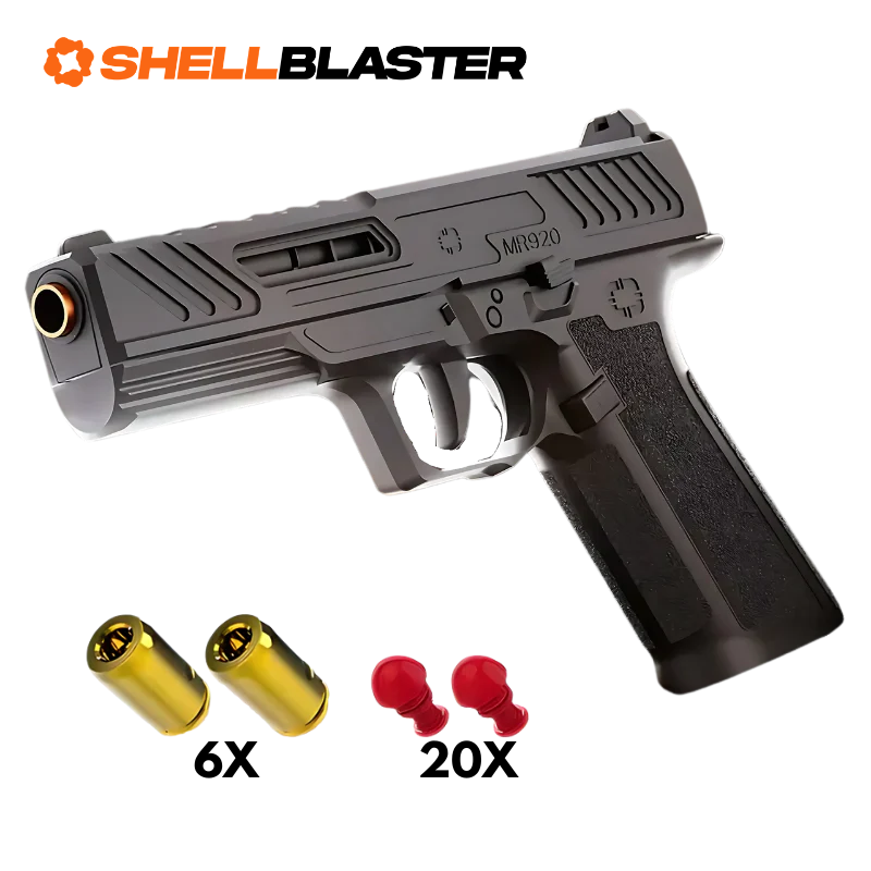 Void toy shell blaster pistol — detail shot of slide, grip and trigger