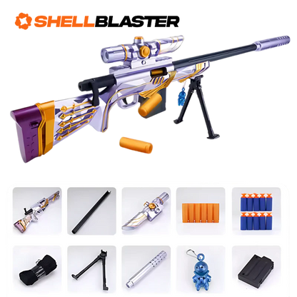 Spectre shell blaster long-gun — detail shot of slide, grip and trigger