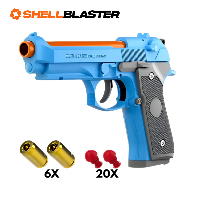 Emerald toy shell blaster pistol — side profile view