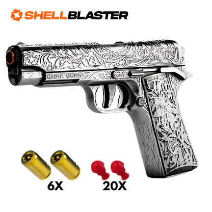 Titan Pro toy shell blaster pistol — detail shot of slide, grip and trigger