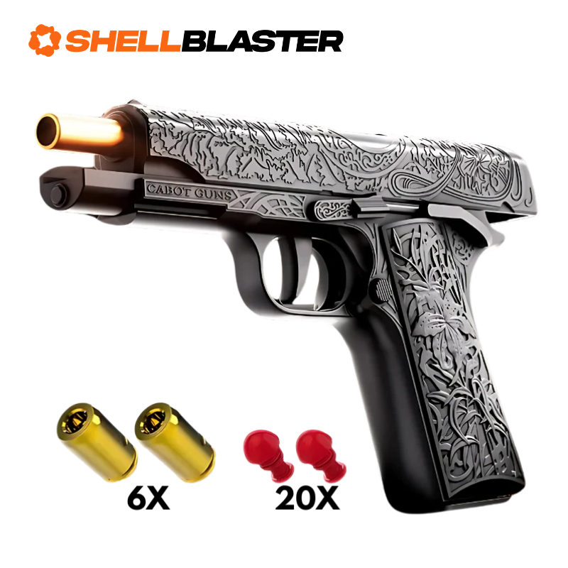 Titan Pro toy shell blaster pistol — full kit contents with casings and plastic darts