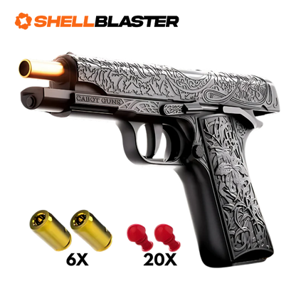 Titan Pro toy shell blaster pistol — full kit contents with casings and plastic darts