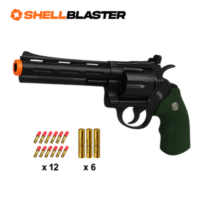 Venom shell blaster revolver — detail shot of slide, grip and trigger