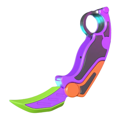 Orange, purple and green toy karambit-style fidget blade