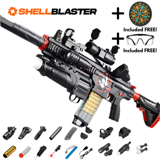 Black M4 carbine shellblaster mega bundle with scope, silencer, bipod, vest and dartboard