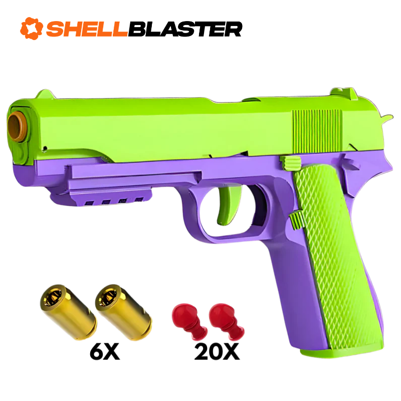 Titan Pro toy shell blaster pistol — held in hand showing size and scale