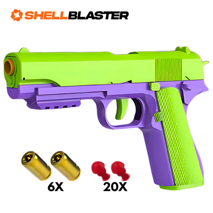 Titan Pro toy shell blaster pistol — held in hand showing size and scale