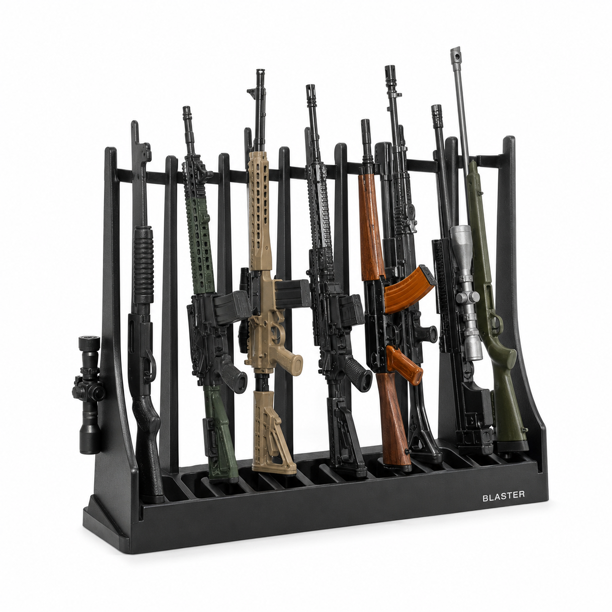 Blaster Display Rack - Black 1:3 display model accessory for black rack for showing multiple display models
