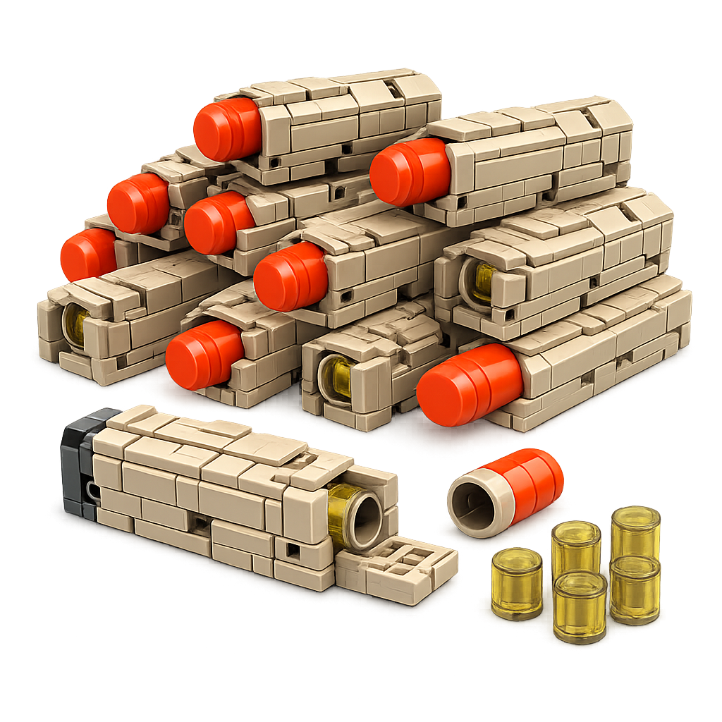 Brick-built shotgun shell refill pack with tan blocks and red tips