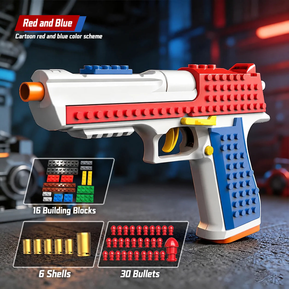 Desert ShellBlaster Brick with 16 building bricks, 6 toy casings and 30 soft darts