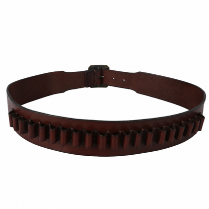 Logo-free brown Western-style cartridge belt with 20 loops for costume and toy-blaster use