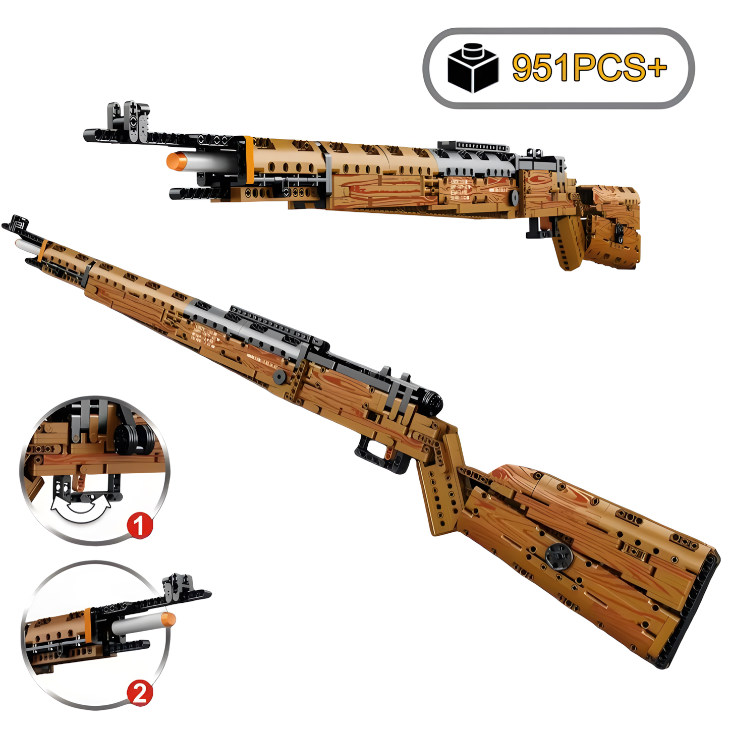 Brick-built Kar98k shell blaster with FREE bricks — side profile view