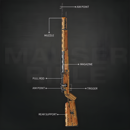 Brick-built Kar98k shell blaster with FREE bricks — mid-build showing construction bricks assembly