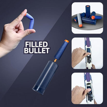 Loading a foam dart into a reusable toy casing