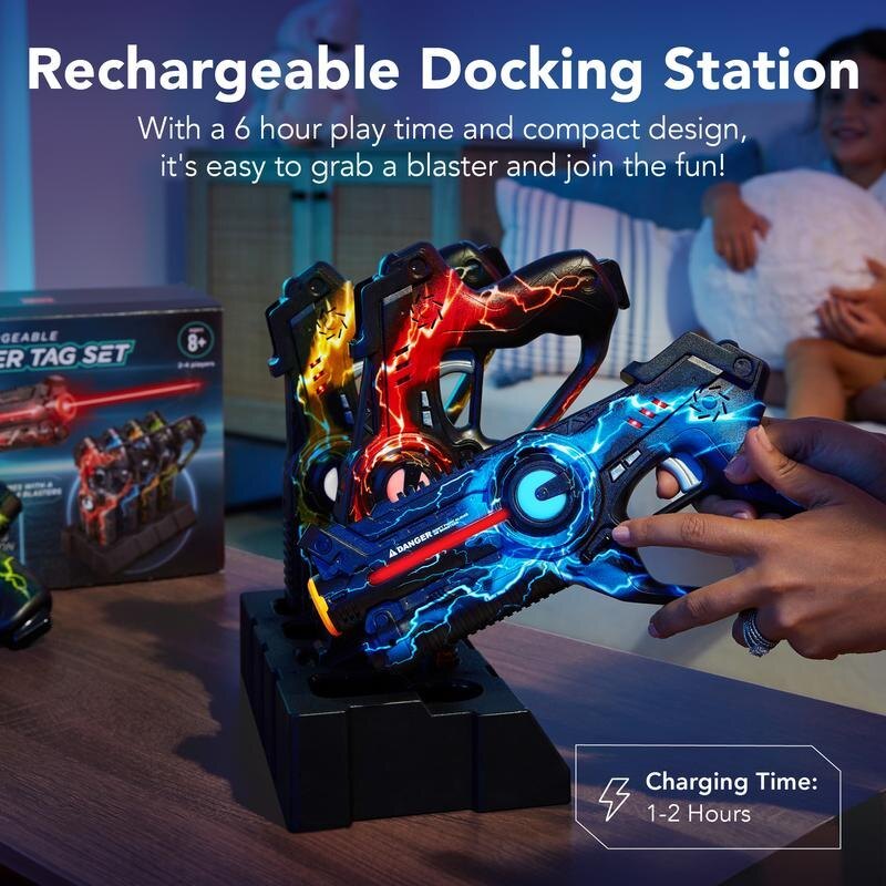 Rechargeable docking station with six hours of play
