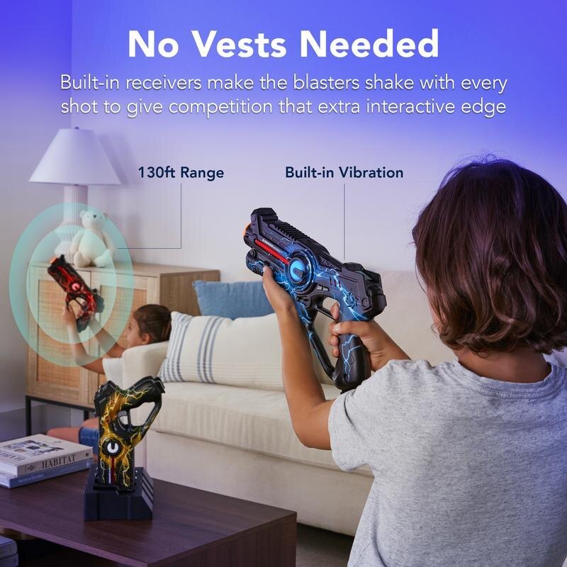 No vests needed - built-in infrared receivers and vibration