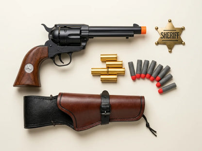 Gunslinger Kit: Outlaw revolver, holster, sheriff badge, extra shells and darts