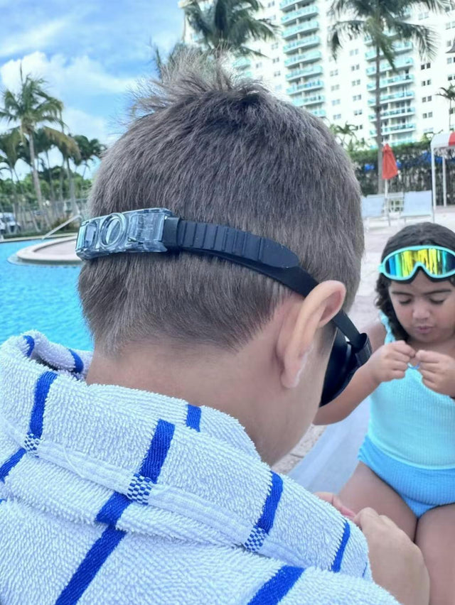 Customer review photo - child wearing back clip swim goggles