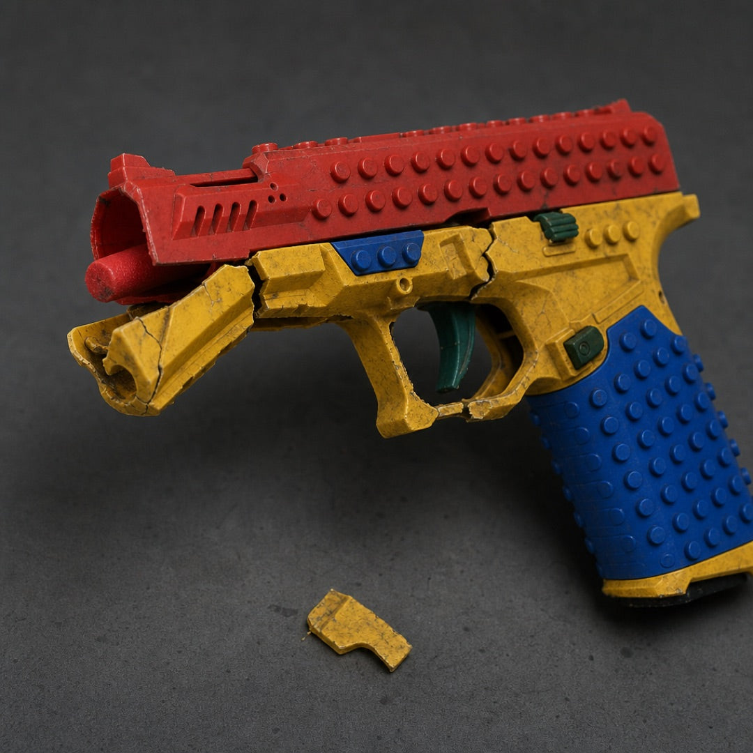 cheap replica of the same blaster, cracked and broken